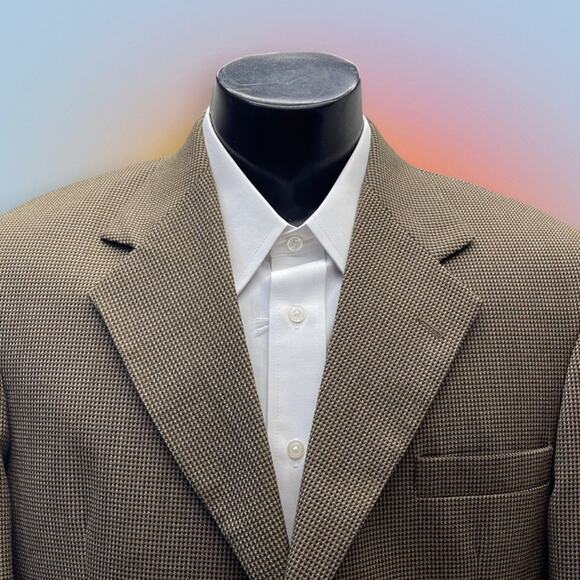 HAGGAR 40R Brown Wool Houndstooth Sport Coat - Picture 1 of 3